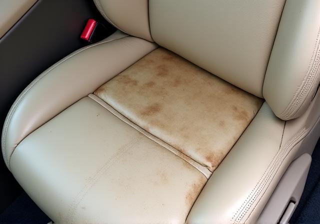 오염된 제네시스 G80의 베이지색 가죽 시트